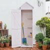 51RaJBUIg3L._AC_.jpg Outsunny Armoire abri de Jardin Remise pour Outils 3 étagères Porte loquet Toit Pente bitumé 68L x 65l x 214H cm pin Massif traité Blanc