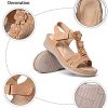 51g6vSPvT6S._AC_.jpg Gracosy Sandales Femmes Compensées, Nu Pieds en Cuir PU avec Fleurs et Perles Mode Confortable Sandales Bride Cheville avec Boucle Été Noir Marron Beige