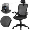 51mv7PHZUjL._AC_.jpg SONGMICS Siège de Bureau Pivotant, Fauteuil Ergonomique en Maille Respirant, avec accoudoir Pliable en Mousse, Appui-tête réglable, OBN51BK