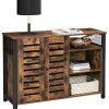 51ucERkwFmL._AC_.jpg VASAGLE Meuble de Rangement, Buffet, avec Placard 2 Portes, étagères réglables, pour Salle à Manger, Salon, Cuisine, 110 x 33 x 75 cm, Style Industriel, Marron Rustique et Noir LSC083B01