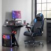 SONGMICS Fauteuil gamer, Chaise racing ergonomique, Siège de bureau pivotant, accoudoirs pliables, appui-tête amovible, hauteur réglable, acier, revêtement en PU, Noir et Bleu RCG014B01
