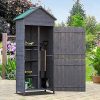 619FEsnDfkL._AC_.jpg Outsunny Armoire abri de Jardin Remise pour Outils 3 étagères 2 Porte loquets Toit Pente bitumé 84L x 51l x 188H cm pin Massif traité Gris