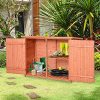 61Z3fxjmCPL._AC_.jpg Outsunny Armoire de Jardin sur Pied Double Porte étagère et Toit bitumé relevable dim. 128L x 50l x 90H cm Bois Sapin pré-huilé