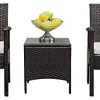 Bonnlo Salon de Jardin Extérieur en Résine Tresseé avec Coussins Bonnlo Salon de Jardin Extérieur en Résine Tresseé avec Coussins Ensemble 3 Pièces, Petit Salon en rotin de 2 Fauteuils à Une Place avec Coussins, 1 Table Basse en Verre - Dégradé Marron