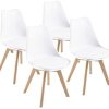 Chaises de Salle à Manger scandinave DEWINNER, Chaise de Bureau Chaises de Salle à Manger scandinave DEWINNER, Chaise de Bureau rétro, Assise rembourrée en hêtre Massif (White, Lot de 4)
