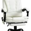 Fauteuil de Bureau Direction massant Chauffant Hauteur réglable Dossier inclinable Repose-Pied + Coussin lombaires intégrés revêtement synthétique (Blanc)