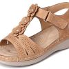 Gracosy Sandales Femmes Compensées, Nu Pieds en Cuir PU avec Gracosy Sandales Femmes Compensées, Nu Pieds en Cuir PU avec Fleurs et Perles Mode Confortable Sandales Bride Cheville avec Boucle Été Noir Marron Beige