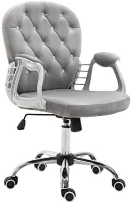 HOMCOM Fauteuil chaise de bureau style contemporain hauteur réglable roulettes pivotant velours 60 x 61 x 95-105 cm gris