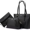 LOVEVOOK Sac à Main Femme Ensemble Sac à Bandoulière Sac à Main épuale en PU Cuir Sac Porté Main de 3 Pièces Grand Concepteur Sac Fourre-tout Moyen Grand Mode élégant Noir
