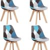 Lot de 2/4/6 Chaises en Pacthwork Chaises de Salle à Lot de 2/4/6 Chaises en Pacthwork Chaises de Salle à Manger Pieds en Bois Massif de hêtre (Bleu, 4)