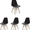 N/A Lot de 4 Chaise de Salle à Manger de N/A Lot de 4 Chaise de Salle à Manger de Style Moderne Chaise de Salon Coque en Plastique de Milieu de siècle pour Cuisine scandinaves Chaise en Bois Confortable Parfaite pour Votre Maison (Noir, 4)