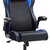 SONGMICS Fauteuil gamer, Chaise racing ergonomique, Siège de bureau pivotant, accoudoirs pliables, appui-tête amovible, hauteur réglable, acier, revêtement en PU, Noir et Bleu RCG014B01