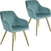 TecTake 800861 Lot de 2 Chaises de Salle à Manger TecTake 800861 Lot de 2 Chaises de Salle à Manger Effet Velours Scandinave Pieds en Acier Dorés Élégant avec Accoudoirs – Diverses Couleurs (Turquoise)