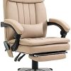 Vinsetto Fauteuil de bureau direction massant hauteur réglable dossier inclinable repose-pied coussin lombaires revêtement synthétique beige