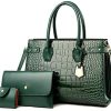 YANYUYNAY Sac à Main Femme Cuir Sac Bandoulière D'épaule Femme Sac Cabas Fourre-Tout Sacs Portés Main de 2-4pcs Set (Noir, Rouge, Marron)