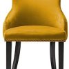 Jeu de 2 chaises luxueuses de salle à manger Grace de PS Global, montage facile, clous chromés, dos capitonné, dossier profond à boutons, velours moelleux (Moutarde)