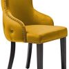 Jeu de 2 chaises luxueuses de salle à manger Grace de PS Global, montage facile, clous chromés, dos capitonné, dossier profond à boutons, velours moelleux (Moutarde)