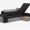 Canapé d'angle réversible et Convertible en Tissu Gaby - Bicolore Noir et Gris Clair