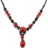 413aMNo1YcL._AC_.jpg COOLSTEELANDBEYOND Y-Forme Statement Collier Noir Rouge Pierres Perle Charmes Pendantes Pendentif, Tribal Ethnique Art Folklorique