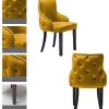 Jeu de 2 chaises luxueuses de salle à manger Grace de PS Global, montage facile, clous chromés, dos capitonné, dossier profond à boutons, velours moelleux (Moutarde)