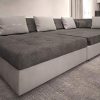 OTIA - Canapé d'angle panoramique et Convertible XXL en U - en Simili et Tissu - Angle Droit (Gris et Blanc)