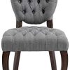 41MNf4QOjxL._AC_.jpg CLP Chaise De Salle A Manger Temara en Tissu I Chaise Confortable Elégante Rembourrée I Style Chesterfiled I Piètement en Bois De Caoutchouc, Couleur:Gris, Couleur du Cadre:Antique