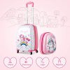 GOPLUS 16” Valise Enfant à roulettes avec 12” Sac à Dos, Motifs Mignons et Divers, Espace Suffisant, Surface Etanche, roulettes Silencieuses et Lisses, Hauteur de Poignée Réglable (Licorne)