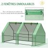 51FHl8rb0dL._AC_.jpg Outsunny Mini Serre de Jardin Serre à tomates dim. 180L x 90l x 90H cm Acier PE Haute densité 140 g/m² Anti-UV 2 fenêtres zippées enroulables Vert