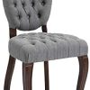 CLP Chaise De Salle A Manger Temara en Tissu I CLP Chaise De Salle A Manger Temara en Tissu I Chaise Confortable Elégante Rembourrée I Style Chesterfiled I Piètement en Bois De Caoutchouc, Couleur:Gris, Couleur du Cadre:Antique