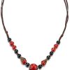 COOLSTEELANDBEYOND Y-Forme Statement Collier Noir Rouge Pierres Perle Charmes Pendantes COOLSTEELANDBEYOND Y-Forme Statement Collier Noir Rouge Pierres Perle Charmes Pendantes Pendentif, Tribal Ethnique Art Folklorique