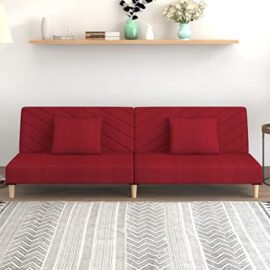 FAMIROSA Canapé-lit à 2 Places avec Deux oreillers Rouge Bordeaux Tissu-7601