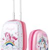GOPLUS 16” Valise Enfant à roulettes avec 12” Sac à Dos, Motifs Mignons et Divers, Espace Suffisant, Surface Etanche, roulettes Silencieuses et Lisses, Hauteur de Poignée Réglable (Licorne)
