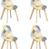 GrandCA HOME Lot de 4 Chaises de Salle à Manger, GrandCA HOME Lot de 4 Chaises de Salle à Manger, Chaise de Style Nordico Chaise Patchwork Chaise de Cuisine Chaise de Salon (Jaune-4)
