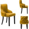 Jeu de 2 chaises luxueuses de salle à manger Grace de PS Global, montage facile, clous chromés, dos capitonné, dossier profond à boutons, velours moelleux (Moutarde)