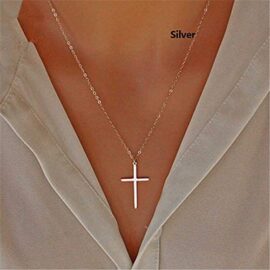 Jovono Collier à la mode pendentif croix chaîne de bijoux pour femmes et filles (Argent)