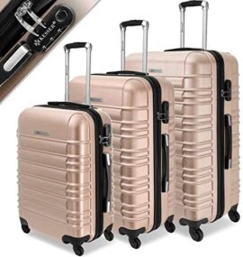 KESSER® Set de 3 valises | Bagages à roulettes | Rigide | Valises pour Voyage en Avion | Valises Cabine à roulettes | Bagages à Coque Dure | Valises M-L-XL, Champagne