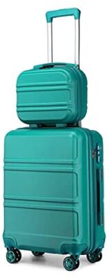Kono Set de 2 Valises de Voyage Rigide Bagage Cabine à Main 55cm Légere à 4 roulettes avec Serrure TSA + Portable Vanity Case (Turquoise)