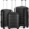 Kono Set de 3 Valises Rigide Ensemble de Bagages en Kono Set de 3 Valises Rigide Ensemble de Bagages en Polypropylène Ultra Léger à 4 roulettes avec Serrure TSA 55cm Bagage Cabine + 65cm + 76cm (Noir)