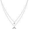 LES POULETTES BIJOUX - Collier Double Chaine Argent Croissant de LES POULETTES BIJOUX - Collier Double Chaine Argent Croissant de Lune et Zirconia