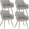 Lestarain Chaise de Salle à Manger Lot de 4 avec Lestarain Chaise de Salle à Manger Lot de 4 avec Dossier et Accoudoir,Chaise de Cuisine Gris Clair Fauteuil Scandinave Assise en Velours et Pieds en Métal