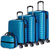 NEWTECK - Lot de 4 Valises (53/63/75cm) et Trousse de NEWTECK - Lot de 4 Valises (53/63/75cm) et Trousse de Toilette Blau, ABS, Rigide, Résistant, 4 Doubles Roues, Léger, Serrure à Combinaison latérale