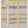 Outsunny Mini Serre de Jardin en Polycarbonate Cadre en Bois Outsunny Mini Serre de Jardin en Polycarbonate Cadre en Bois 3 étagères dim. 80L x 50l x 130H cm Double Porte Toit ouvrant Bois de Sapin lasuré Marron