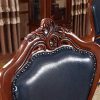 Chaise de salle à manger simple à deux faces en bois sculpté rétro bleu en cuir