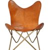 Chaise marron en cuir et tabouret ottoman en cuir avec cadre en fer