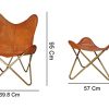 Chaise marron en cuir et tabouret ottoman en cuir avec cadre en fer