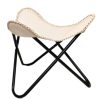 Chaise de salon en cuir fait à la main couleur crème avec tabouret ottoman