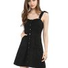 316ZTgW737L._SL500_.jpg Allegra K Mini-Robe trapèze à Bretelles boutonnées en Faux suède pour Femmes Noir