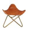 Chaise marron en cuir et tabouret ottoman en cuir avec cadre en fer