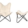 Chaise de salon en cuir fait à la main couleur crème avec tabouret ottoman
