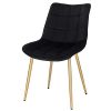 EUGAD Lot de 2 Chaises de Salle à Manger Chaise de Cuisine Assise en Velours, Pieds en métal doré,Noir 0670BY-2